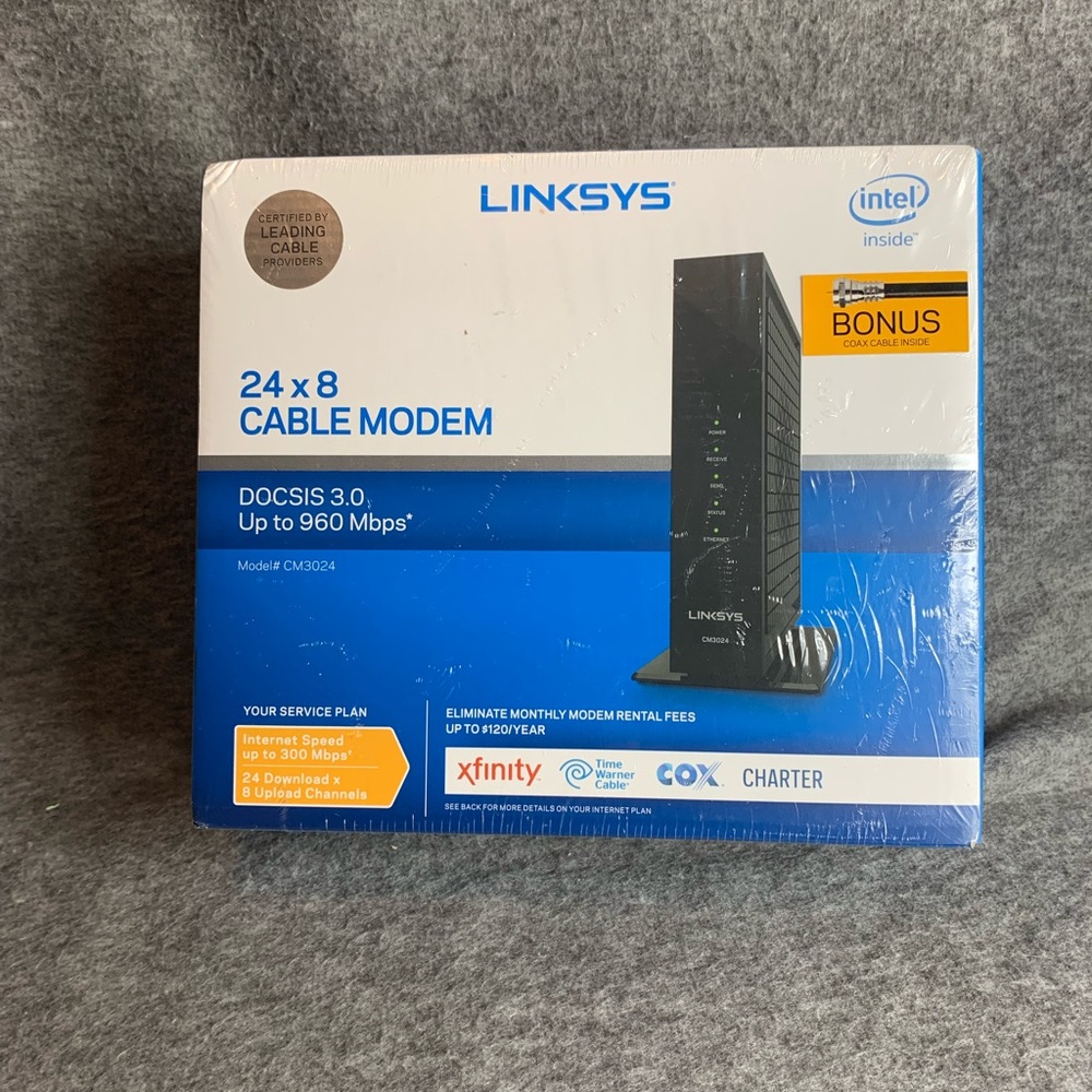 LINKSYS CM3024 High Speed DOCSIS 3.0 24x8 Cable Modem With Power Cable